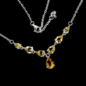 925 Sterling Silver Necklace Pear Citrine 8x6mm Natural Gemstone Jewelry 19 Inch