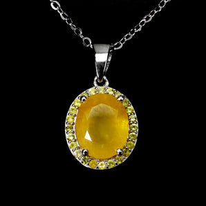 925 Sterling Silver Necklace Oval Yellow Sapphire 10x8mm Sapphire Gemstone 18 In