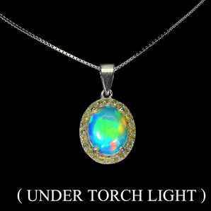 925 Sterling Silver Necklace Oval Fire Opal 10x8mm Sapphire Gemstone 17.5inches