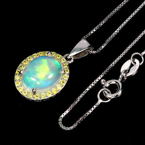 925 Sterling Silver Necklace Oval Fire Opal 10x8mm Sapphire Gemstone 17.5inches