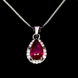 925 Sterling Silver Necklace Pear Ruby 7x5mm Natural Gemstone Jewelry 18 Inches