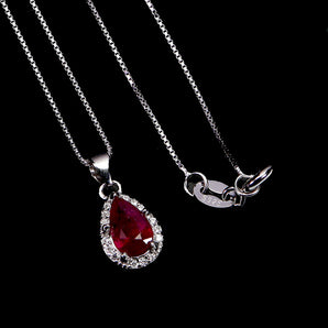 925 Sterling Silver Necklace Pear Ruby 7x5mm Natural Gemstone Jewelry 18 Inches