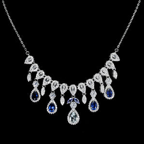 925 Sterling Silver Necklace Pear Aquamarine 7x5mm Kyanite Gemstone Jewelry 17in