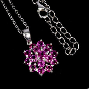 925 Sterling Silver Necklace Round Rhodolite Garnet 4mm Gemstone Jewelry 17in
