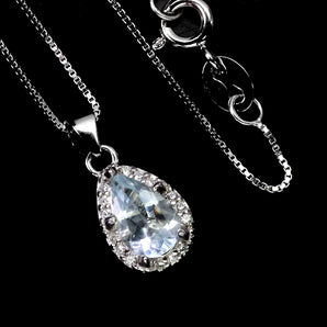 925 Sterling Silver Necklace Pear Aquamarine 7x5mm Gemstone Jewelry 18inches