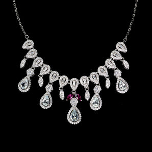 925 Sterling Silver Necklace Pear Aquamarine 7x5mm Rhodolite Garnet Gemstone 17