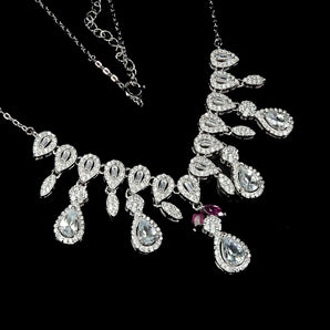 925 Sterling Silver Necklace Pear Aquamarine 7x5mm Rhodolite Garnet Gemstone 17