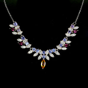 925 Sterling Silver Necklace Marquise Citrine Rhodolite Tanzanite Gemstone 17in
