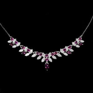925 Sterling Silver Necklace Marquise Rhodolite 8x4mm Gemstone Jewelry 16.5 Inch
