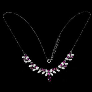 925 Sterling Silver Necklace Marquise Rhodolite 8x4mm Gemstone Jewelry 16.5 Inch
