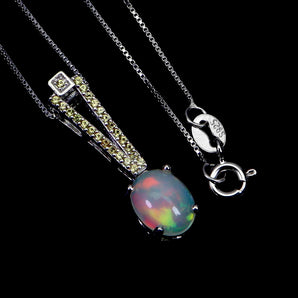 925 Sterling Silver Necklace Oval Fire Opal 9x7mm Sapphire Gemstone Jewelry 18in
