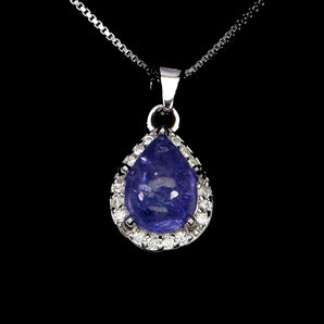 925 Sterling Silver Necklace Pear Tanzanite 8x6mm Natural Gemstone Jewelry 18 In