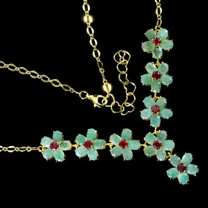 925 Sterling Silver Necklace Oval Emerald 4x3mm Ruby Gemstone Jewelry 18.5inches