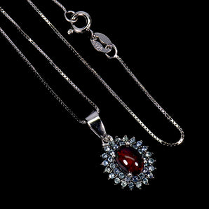 925 Sterling Silver Necklace Oval Black Opal 7x5mm Sapphire Gemstone Jewelry 18