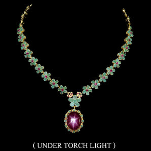 925 Sterling Silver Necklace Oval Star Ruby 19x15mm Emerald Ruby Gemstone 18 Ins