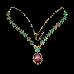 925 Sterling Silver Necklace Oval Star Ruby 19x15mm Emerald Ruby Gemstone 18 Ins