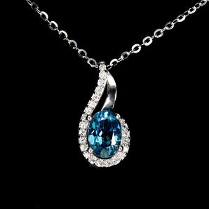 925 Sterling Silver Necklace Oval London Blue Topaz 7x5mm Gemstone Jewelry 18in