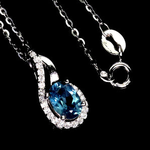 925 Sterling Silver Necklace Oval London Blue Topaz 7x5mm Gemstone Jewelry 18in