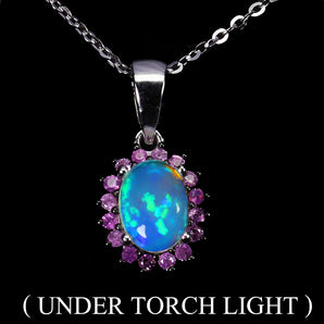 925 Sterling Silver Necklace Oval Fire Opal 8x6mm Sapphire Gemstone Jewelry 18in