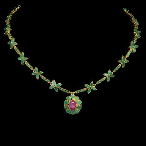 925 Sterling Silver Necklace Oval Ruby 9x7mm Emerald Gemstone Jewelry 16.5inches