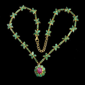 925 Sterling Silver Necklace Oval Ruby 9x7mm Emerald Gemstone Jewelry 16.5inches