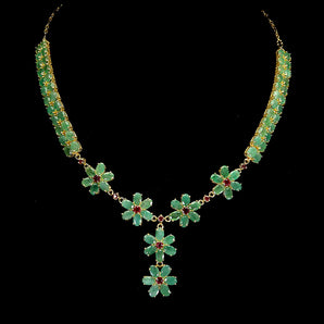 925 Sterling Silver Necklace Oval Emerald 6x4mm Ruby Flower Gemstone Jewelry 17