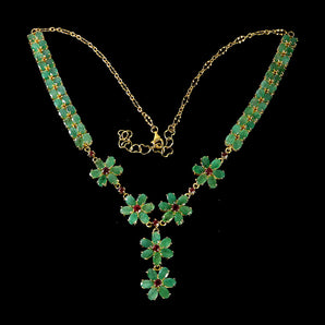 925 Sterling Silver Necklace Oval Emerald 6x4mm Ruby Flower Gemstone Jewelry 17