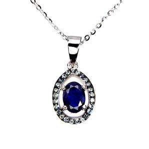 925 Sterling Silver Necklace Oval Blue Sapphire 7x5mm Sapphire Gemstone 18inches