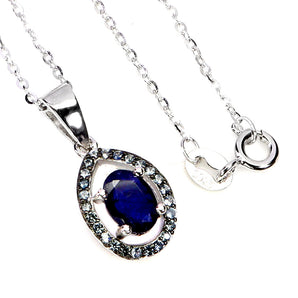 925 Sterling Silver Necklace Oval Blue Sapphire 7x5mm Sapphire Gemstone 18inches