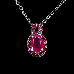 925 Sterling Silver Necklace Oval Ruby 6x4mm Ruby Diamond Cut Gemstone 18inches