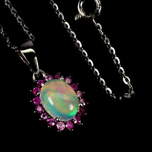 925 Sterling Silver Necklace Oval Fire Opal 8x6mm Sapphire Gemstone Jewelry 18in