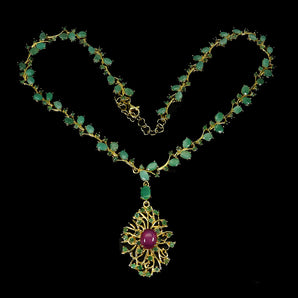 925 Sterling Silver Necklace Oval Ruby 10x8mm Emerald Gemstone Jewelry 18inches