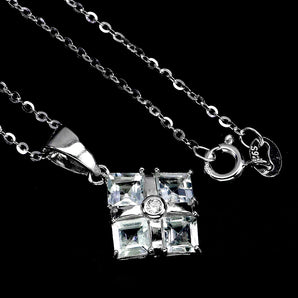 925 Sterling Silver Necklace Square Aquamarine 4mm Natural Gemstone Jewelry 18in