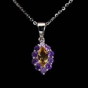 925 Sterling Silver Necklace Marquise Citrine Amethyst Gemstone Jewelry 18inches