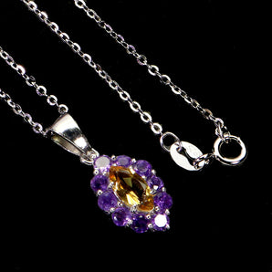 925 Sterling Silver Necklace Marquise Citrine Amethyst Gemstone Jewelry 18inches