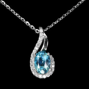 925 Sterling Silver Necklace Oval London Blue Topaz 7x5mm Gemstone Jewelry 18in