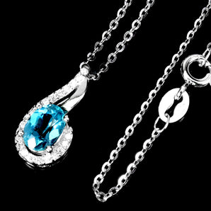 925 Sterling Silver Necklace Oval London Blue Topaz 7x5mm Gemstone Jewelry 18in