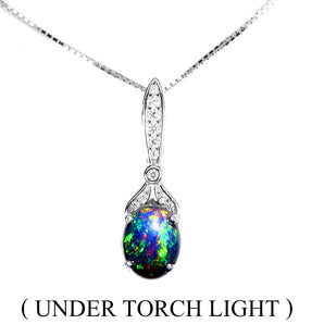 925 Sterling Silver Necklace Oval Black Opal 8x6mm Natural Gemstone Jewelry 17in