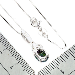 925 Sterling Silver Necklace Oval Black Opal 8x6mm Natural Gemstone Jewelry 17in