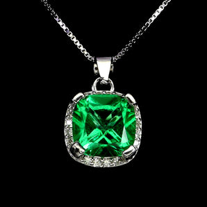 925 Sterling Silver Necklace Cushion Green Topaz 8mm Gemstone Jewelry 18inches
