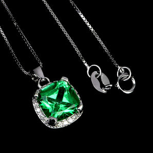 925 Sterling Silver Necklace Cushion Green Topaz 8mm Gemstone Jewelry 18inches
