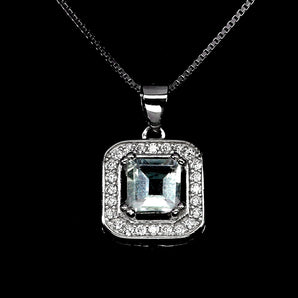 925 Sterling Silver Necklace Square Aquamarine 5mm Natural Gemstone Jewelry 18in