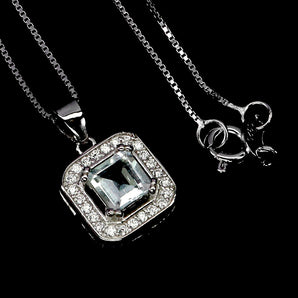 925 Sterling Silver Necklace Square Aquamarine 5mm Natural Gemstone Jewelry 18in