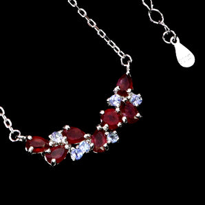 925 Sterling Silver Necklace Pear Ruby 5x3mm Tanzanite Gemstone Jewelry 19inches