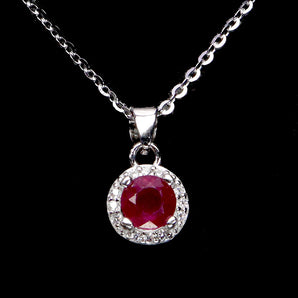 925 Sterling Silver Necklace Round Ruby 5mm Natural Gemstone Jewelry 18inches