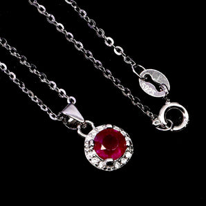 925 Sterling Silver Necklace Round Ruby 5mm Natural Gemstone Jewelry 18inches