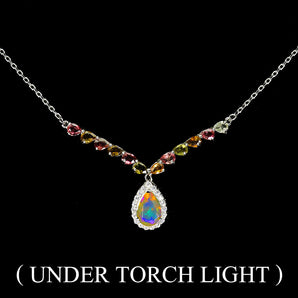 925 Sterling Silver Necklace Pear Fire Opal 9x6mm Tourmaline Gemstone Jewelry 19