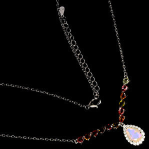 925 Sterling Silver Necklace Pear Fire Opal 9x6mm Tourmaline Gemstone Jewelry 19