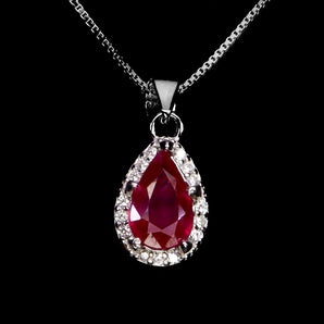 925 Sterling Silver Necklace Pear Ruby 7x5mm Natural Gemstone Jewelry 18inches
