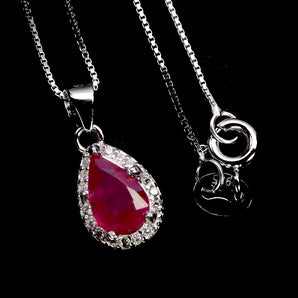 925 Sterling Silver Necklace Pear Ruby 7x5mm Natural Gemstone Jewelry 18inches